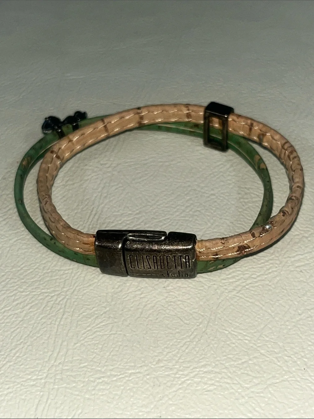 Elisabetta Studios Two-Strand Wrap magnet Bracelet in Green and Beige